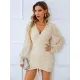 Casual Puff Sleeves Wrap Embroidered Solid Dress Casual Puff Sleeves Wrap Embroidered Solid Dress