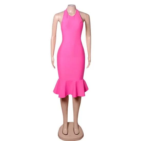 Casual Wrap Solid Color Round-Neck Dress Casual Wrap Solid Color Round-Neck Dress