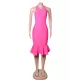 Casual Wrap Solid Color Round-Neck Dress Casual Wrap Solid Color Round-Neck Dress