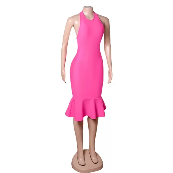Casual Wrap Solid Color Round-Neck Dress Casual Wrap Solid Color Round-Neck Dress