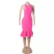 Casual Wrap Solid Color Round-Neck Dress Casual Wrap Solid Color Round-Neck Dress