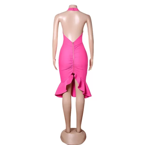 Casual Wrap Solid Color Round-Neck Dress Casual Wrap Solid Color Round-Neck Dress