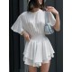 Falbala Solid Color Wrap Round-Neck Mini Dresses Falbala Solid Color Wrap Round-Neck Mini Dresses