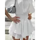 Falbala Solid Color Wrap Round-Neck Mini Dresses Falbala Solid Color Wrap Round-Neck Mini Dresses