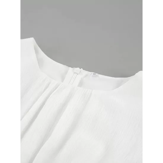 Falbala Solid Color Wrap Round-Neck Mini Dresses Falbala Solid Color Wrap Round-Neck Mini Dresses