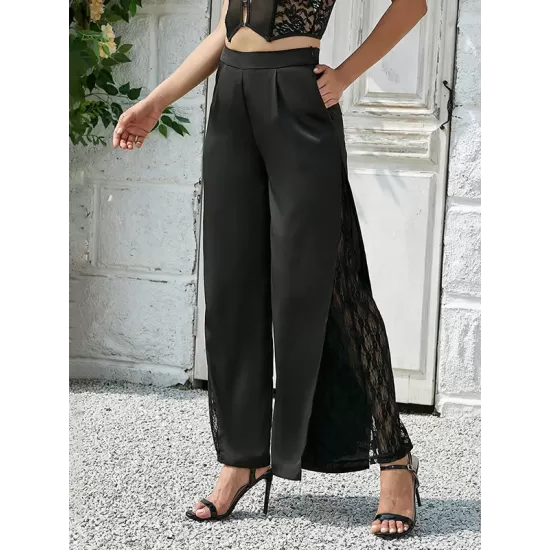 Jacquard Lacy Pockets Solid Color Split-Joint Wrap Casual Pants Bottoms Jacquard Lacy Pockets Solid Color Split-Joint Wrap Casual Pants Bottoms