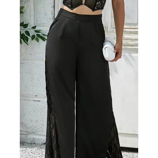 Jacquard Lacy Pockets Solid Color Split-Joint Wrap Casual Pants Bottoms Jacquard Lacy Pockets Solid Color Split-Joint Wrap Casual Pants Bottoms