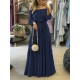 Falbala Solid Color Wrap Off-The-Shoulder Maxi Dresses Falbala Solid Color Wrap Off-The-Shoulder Maxi Dresses