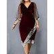 Contrast Color Mesh Sequined Split-Joint Bodycon Wrap V-Neck Midi Dresses Contrast Color Mesh Sequined Split-Joint Bodycon Wrap V-Neck Midi Dresses
