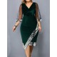 Contrast Color Mesh Sequined Split-Joint Bodycon Wrap V-Neck Midi Dresses Contrast Color Mesh Sequined Split-Joint Bodycon Wrap V-Neck Midi Dresses