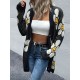 Contrast Color Knitted Flower Loose Wrap Cardigan Tops Contrast Color Knitted Flower Loose Wrap Cardigan Tops