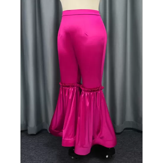 Lacy Pleated Solid Color Flared Pants Wrap Casual Pants Bottoms Lacy Pleated Solid Color Flared Pants Wrap Casual Pants Bottoms