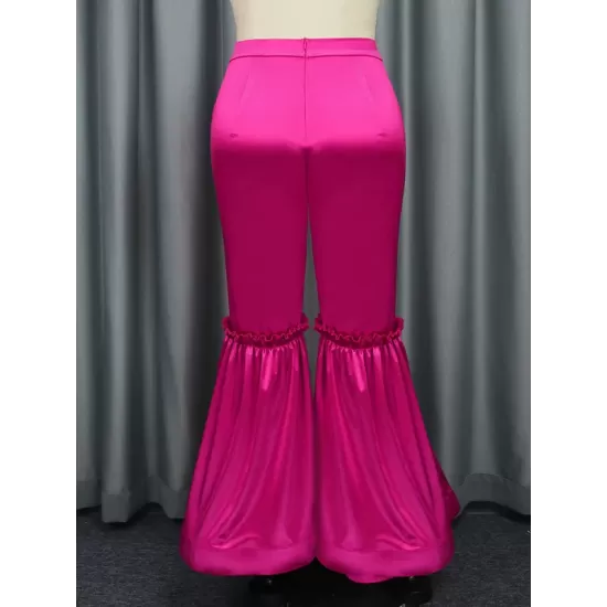 Lacy Pleated Solid Color Flared Pants Wrap Casual Pants Bottoms Lacy Pleated Solid Color Flared Pants Wrap Casual Pants Bottoms