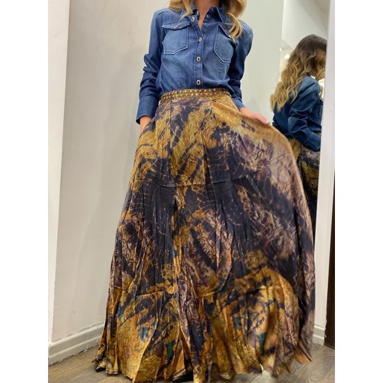 Contrast Color Flower Print Loose Wrap Skirts Bottoms Contrast Color Flower Print Loose Wrap Skirts Bottoms
