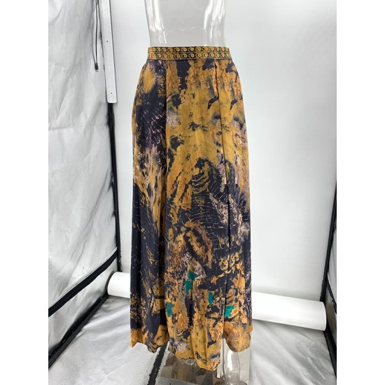 Contrast Color Flower Print Loose Wrap Skirts Bottoms Contrast Color Flower Print Loose Wrap Skirts Bottoms