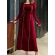 Long Sleeves Wrap Bandage Belted Contrast Color Square-Neck Maxi Dresses Long Sleeves Wrap Bandage Belted Contrast Color Square-Neck Maxi Dresses