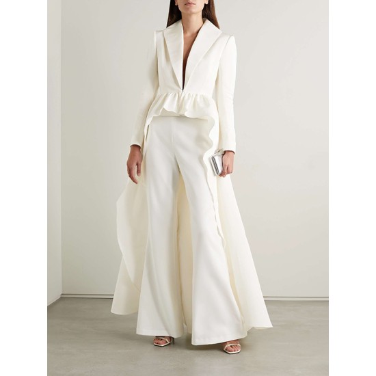 High-Low Wrap Falbala Solid Color V-Neck Shirts Tops&Pants Two Pieces Set High-Low Wrap Falbala Solid Color V-Neck Shirts Tops&Pants Two Pieces Set