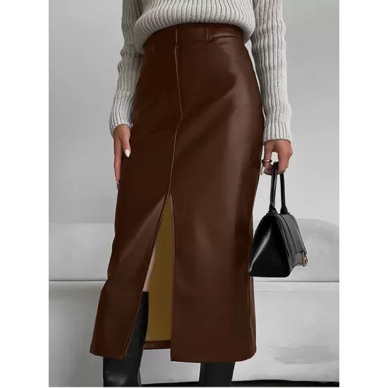 Pockets Solid Color Split-Front Zipper Skinny Wrap Skirts Bottoms Pockets Solid Color Split-Front Zipper Skinny Wrap Skirts Bottoms