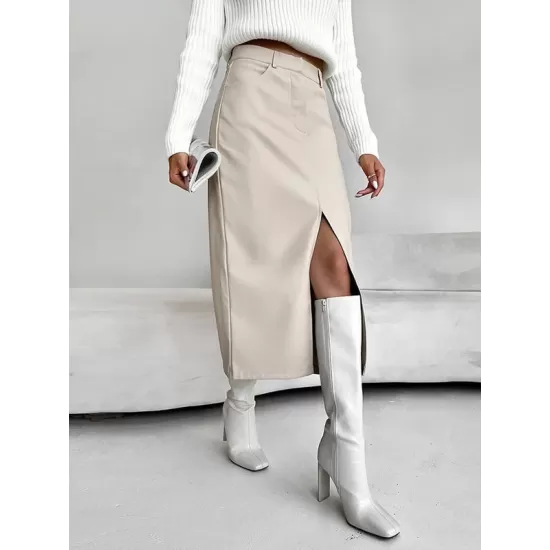 Pockets Solid Color Split-Front Zipper Skinny Wrap Skirts Bottoms Pockets Solid Color Split-Front Zipper Skinny Wrap Skirts Bottoms
