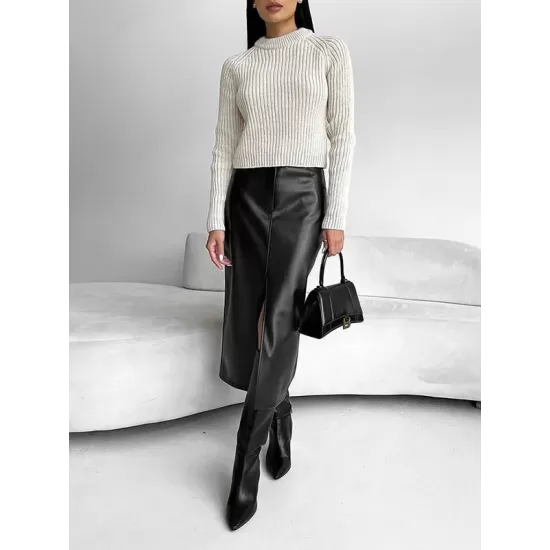 Pockets Solid Color Split-Front Zipper Skinny Wrap Skirts Bottoms Pockets Solid Color Split-Front Zipper Skinny Wrap Skirts Bottoms