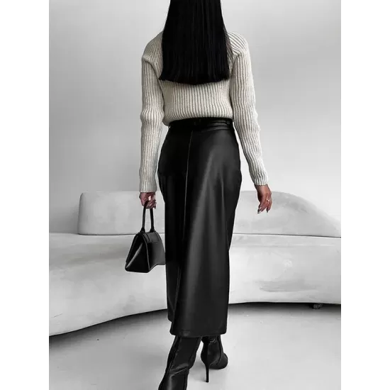 Pockets Solid Color Split-Front Zipper Skinny Wrap Skirts Bottoms Pockets Solid Color Split-Front Zipper Skinny Wrap Skirts Bottoms