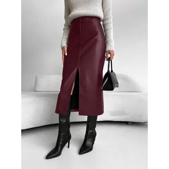 Pockets Solid Color Split-Front Zipper Skinny Wrap Skirts Bottoms Pockets Solid Color Split-Front Zipper Skinny Wrap Skirts Bottoms
