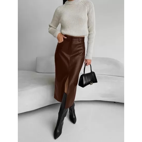 Pockets Solid Color Split-Front Zipper Skinny Wrap Skirts Bottoms Pockets Solid Color Split-Front Zipper Skinny Wrap Skirts Bottoms