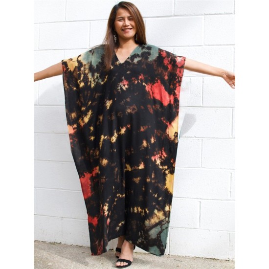Bohemia Oversized Multicolor Printed Batwing Sleeves Cover-Up Bohemia Oversized Multicolor Printed Batwing Sleeves Cover-Up