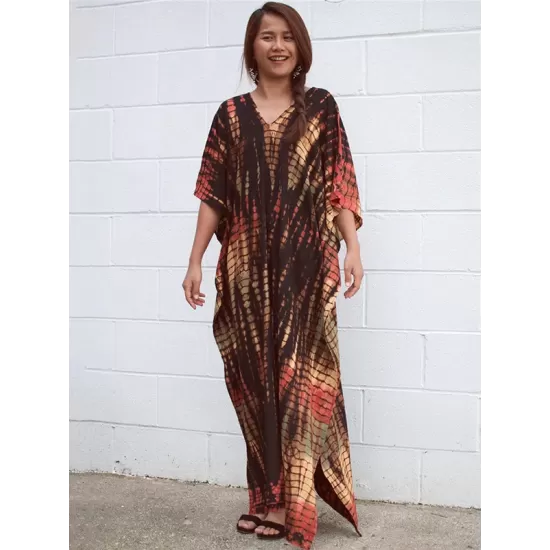 Bohemia Oversized Multicolor Printed Batwing Sleeves Cover-Up Bohemia Oversized Multicolor Printed Batwing Sleeves Cover-Up