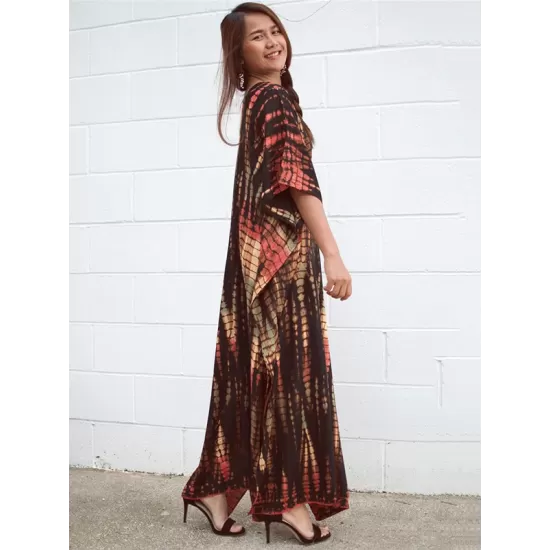 Bohemia Oversized Multicolor Printed Batwing Sleeves Cover-Up Bohemia Oversized Multicolor Printed Batwing Sleeves Cover-Up