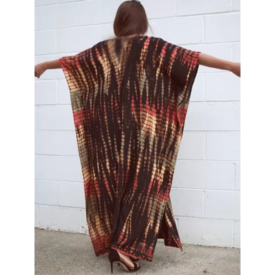 Bohemia Oversized Multicolor Printed Batwing Sleeves Cover-Up Bohemia Oversized Multicolor Printed Batwing Sleeves Cover-Up