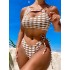 Padded Color-Block Hollow Striped Bikini Swimsuit