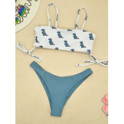 Freshness Dinosaurs Printed Lace-Up Bikini Swimwear