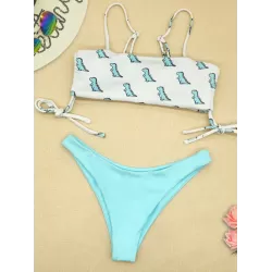 Freshness Dinosaurs Printed Lace-Up Bikini Swimwear