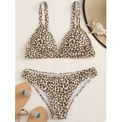 Floral-Print Triangles Backless Split Bikini Swimsuit