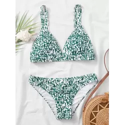 Floral-Print Triangles Backless Split Bikini Swimsuit
