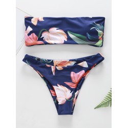Floral-Print Bandeau Split Bikini Swimsuit