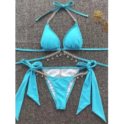 Gorgeous Embellished Bandage Triangles Split Bikini Swimsuit