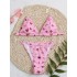 Floral-Print Triangles See-Through Spaghetti-Neck Split Bikini Swimsuit