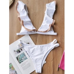 Flared Sleeves V-Neck Split Bikini Swimsuit