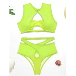 Fluorescent Hollow Split-Joint Split Bikini Swimsuit
