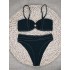Embellished Solid Color Bandeau Split Bikini Swimsuit