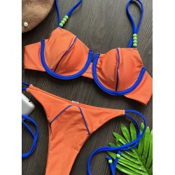 Halterneck Plain Two Pieces Bikini Set
