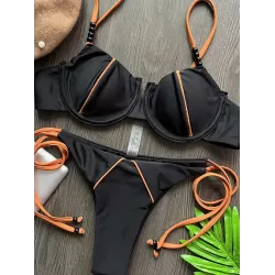 Halterneck Plain Two Pieces Bikini Set