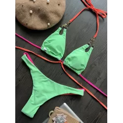 Halterneck Plain Two Pieces Bikini Set