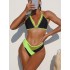 Padded Mesh Contrast Color Halter-Neck Bikini Swimsuit