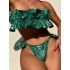 Padded Ruffled Falbala Off-The-Shoulder Bikini Swimsuit