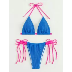 Halterneck Triangle Drawstring Bikini Set