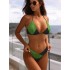 Padded Contrast Color Hollow Deep V-Neck Bikini Swimsuit