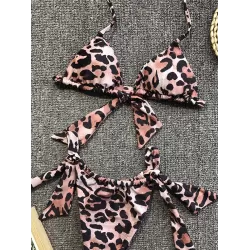 Padded Backless Bandage Deep V-Neck Bikini Swimsuit